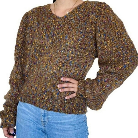 Zara women' Knit Women's Chunky Sweater Long Sleeve V-Neck Brown Speckled Size S - Picture 3 of 12